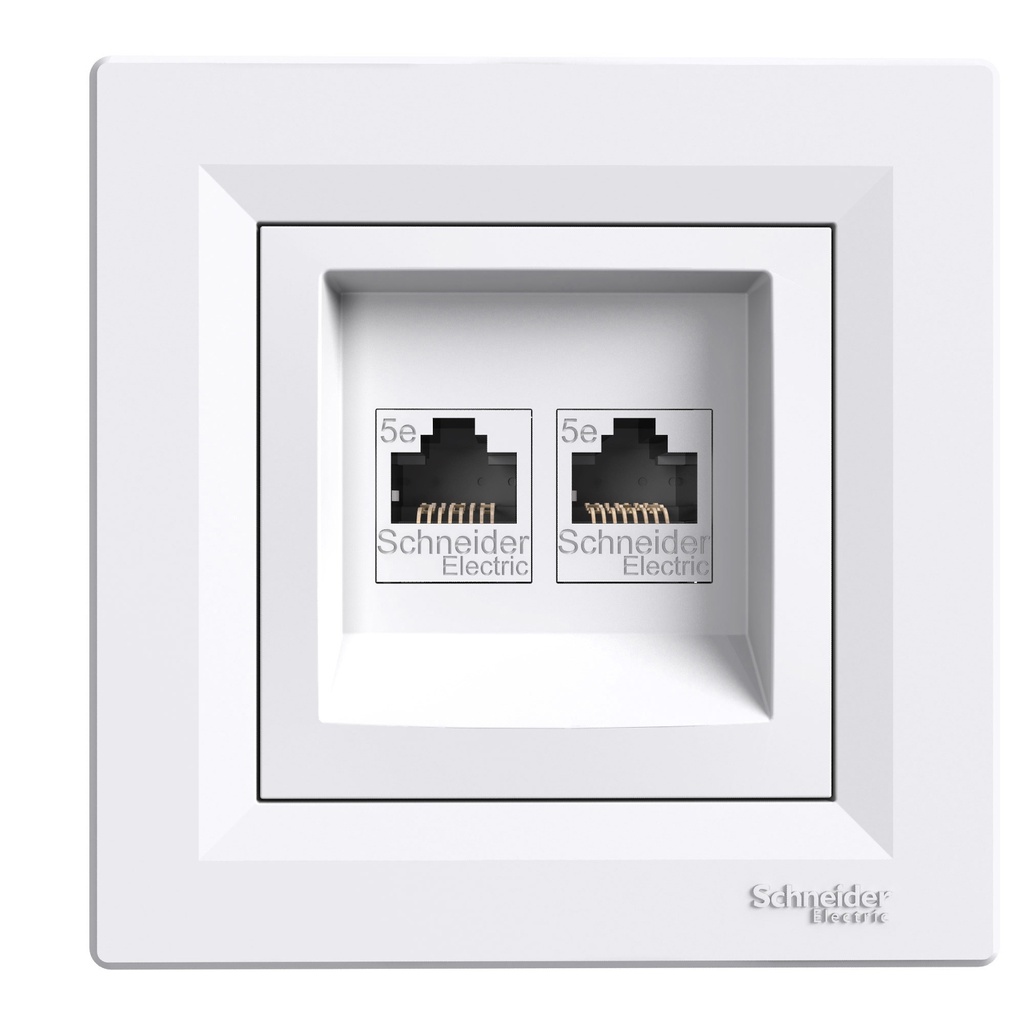 Asfora 2*RJ45 Konnektörsüz data prizi Beyaz, vidasız, çerçeveli