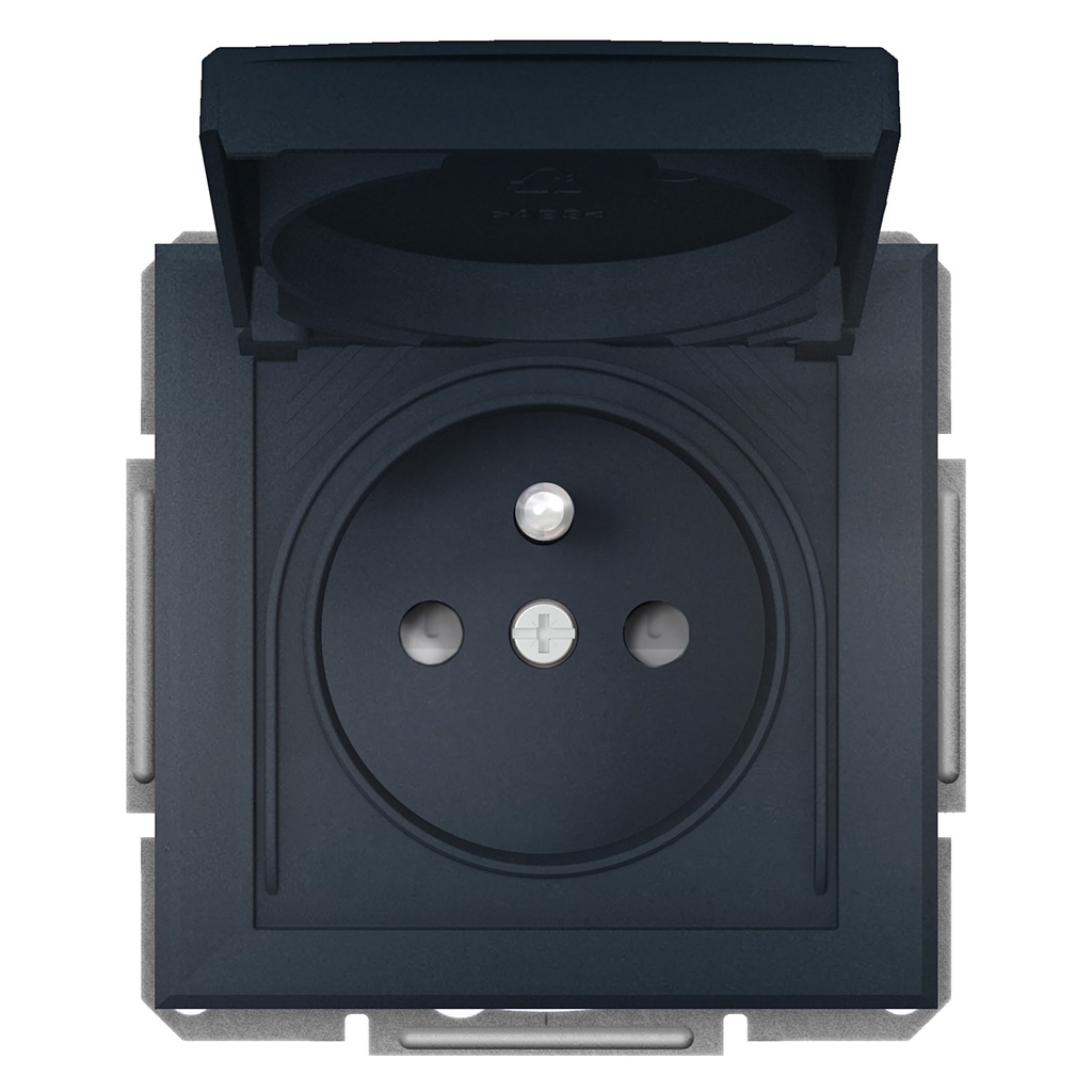 Asfora Plus Kapaklı IP44 UPS Priz Antrasit, vidalı, çerçevesiz