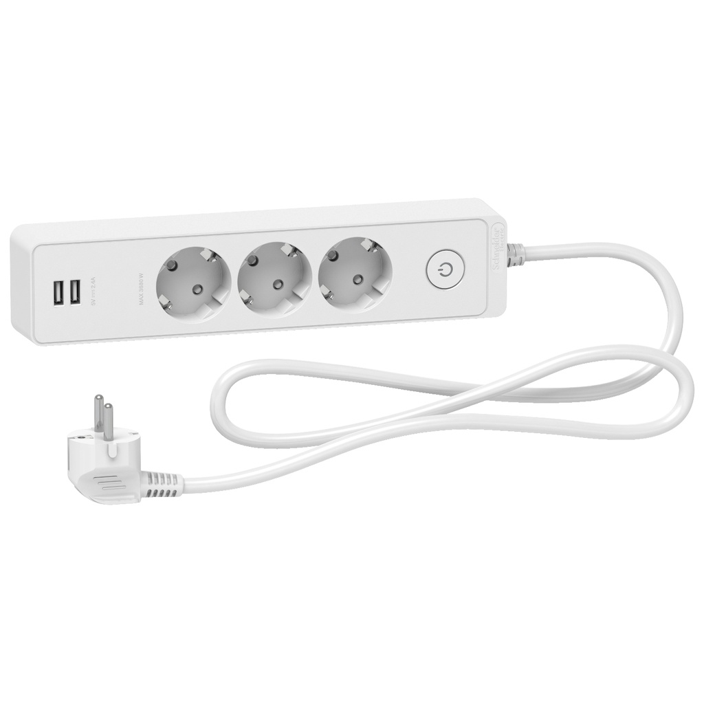 Grup Priz 3 Topraklı Prizli & 2 USB Prizli, 1,5mt, beyaz