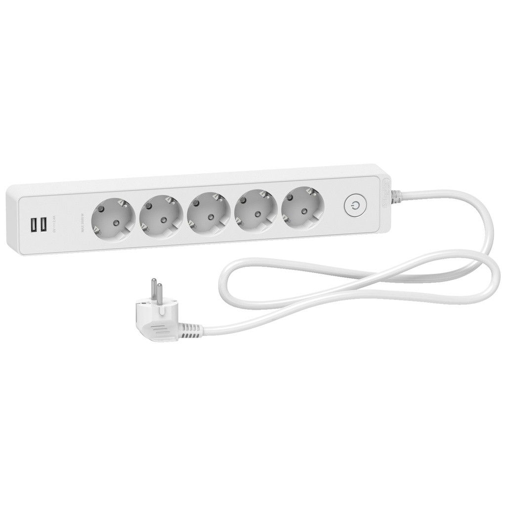 Grup Priz 5 Topraklı Prizli & 2 USB Prizli, 1,5mt, beyaz