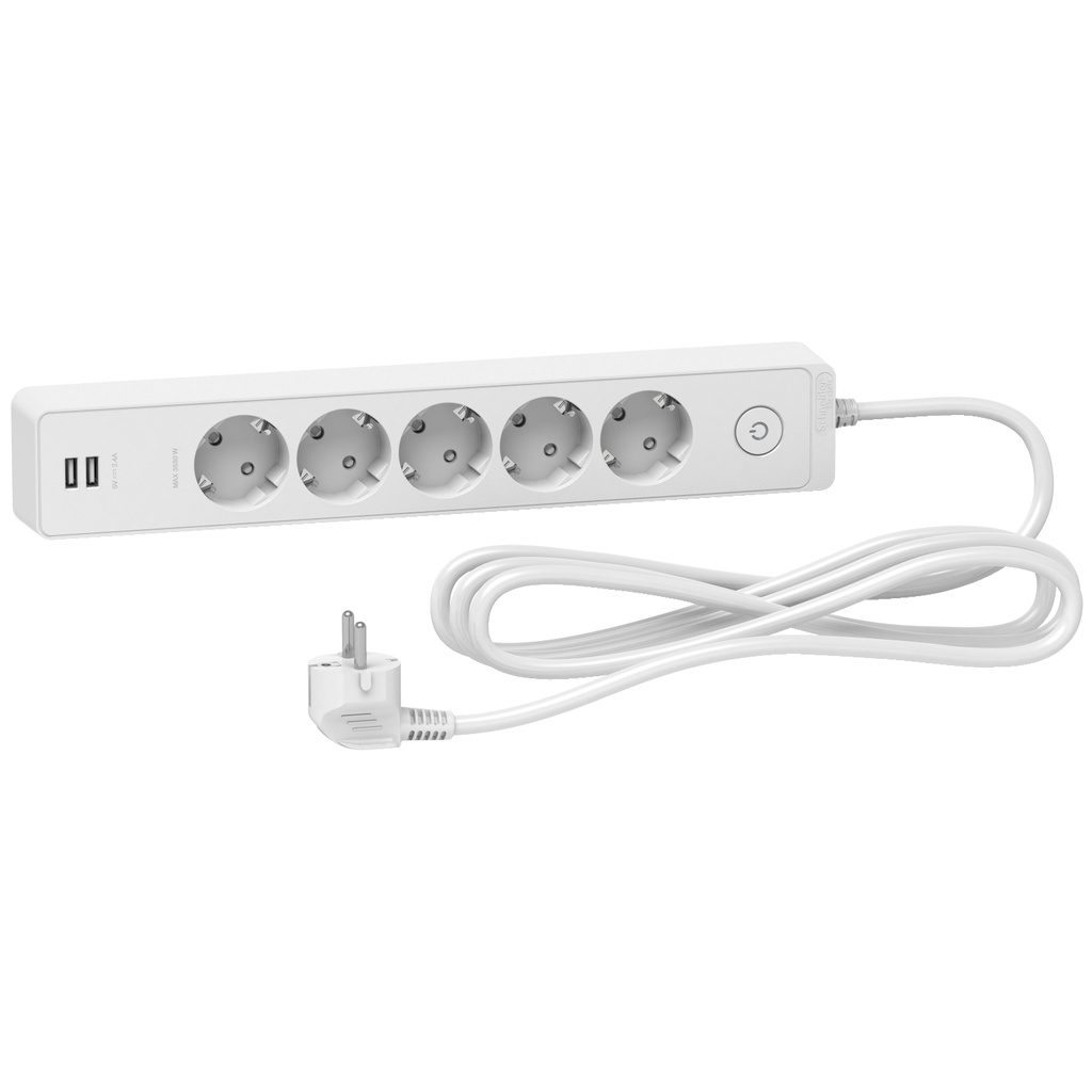 Grup Priz 5 Topraklı Prizli & 2 USB Prizli, 3mt, beyaz