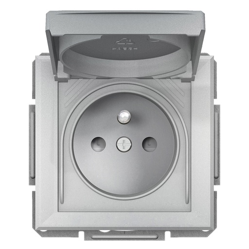 [EPH2800661] Asfora Plus Kapaklı IP44 UPS Priz Alüminyum, vidalı, çerçevesiz