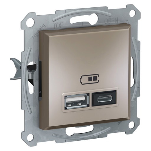 [EPH2700369] Asfora USB Prizi, 2.4A, ikili, Type A+C, bronz