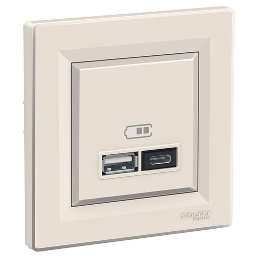 [EPH2700323] Asfora USB Prizi, 2.4A, ikili, Type A+C, krem